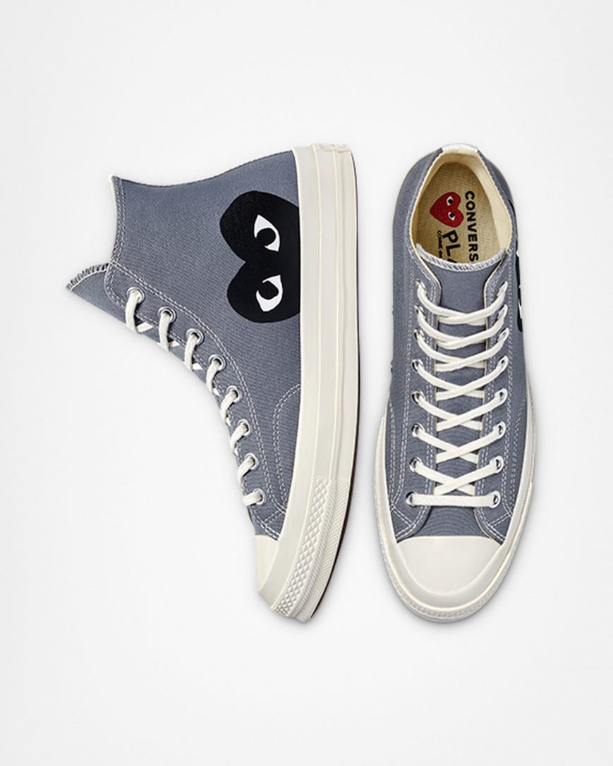 Men's Converse x Comme des Garçons PLAY Chuck 70 High Top Shoes Grey / Black | AU C1598R